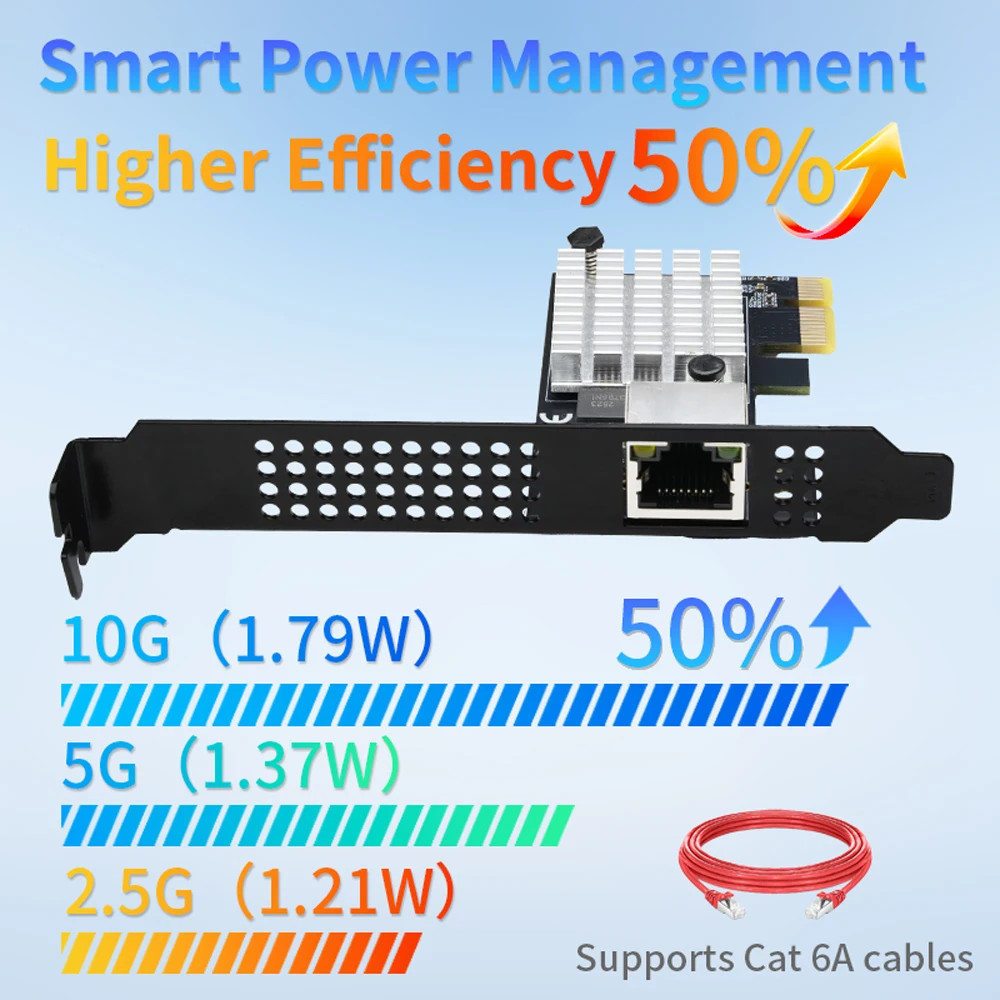 10G Ethernet Network Card PCIe 4.0 Single Port RJ45 Realtek RTL8127 NIC