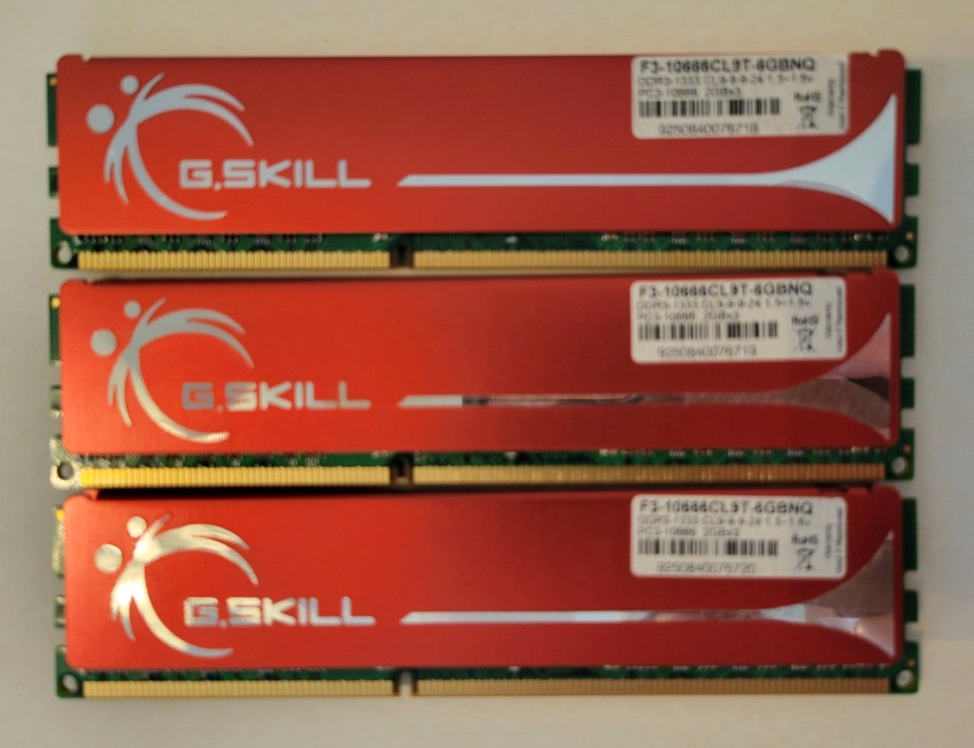 F3-10666CL9T-6GBNQ G.SKILL 6GB Kit (3 X 2GB) PC3-10600 DDR3-1333MHz Non-ECC RAM