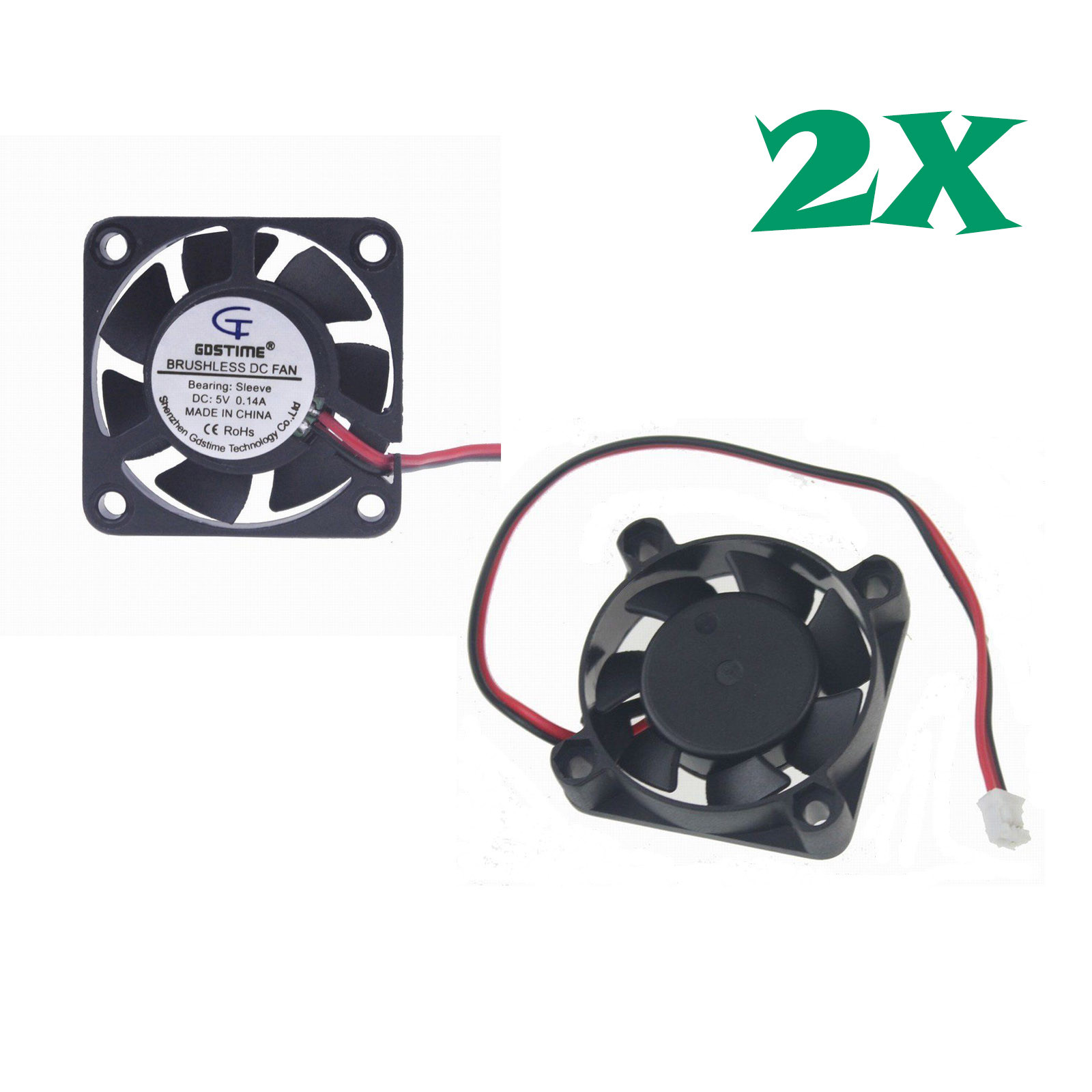 5V 40mm Cooling Computer Case Fan 40x40x10mm (1.6×1.6×0.4in) 2-Pin 2 Pcs 2X