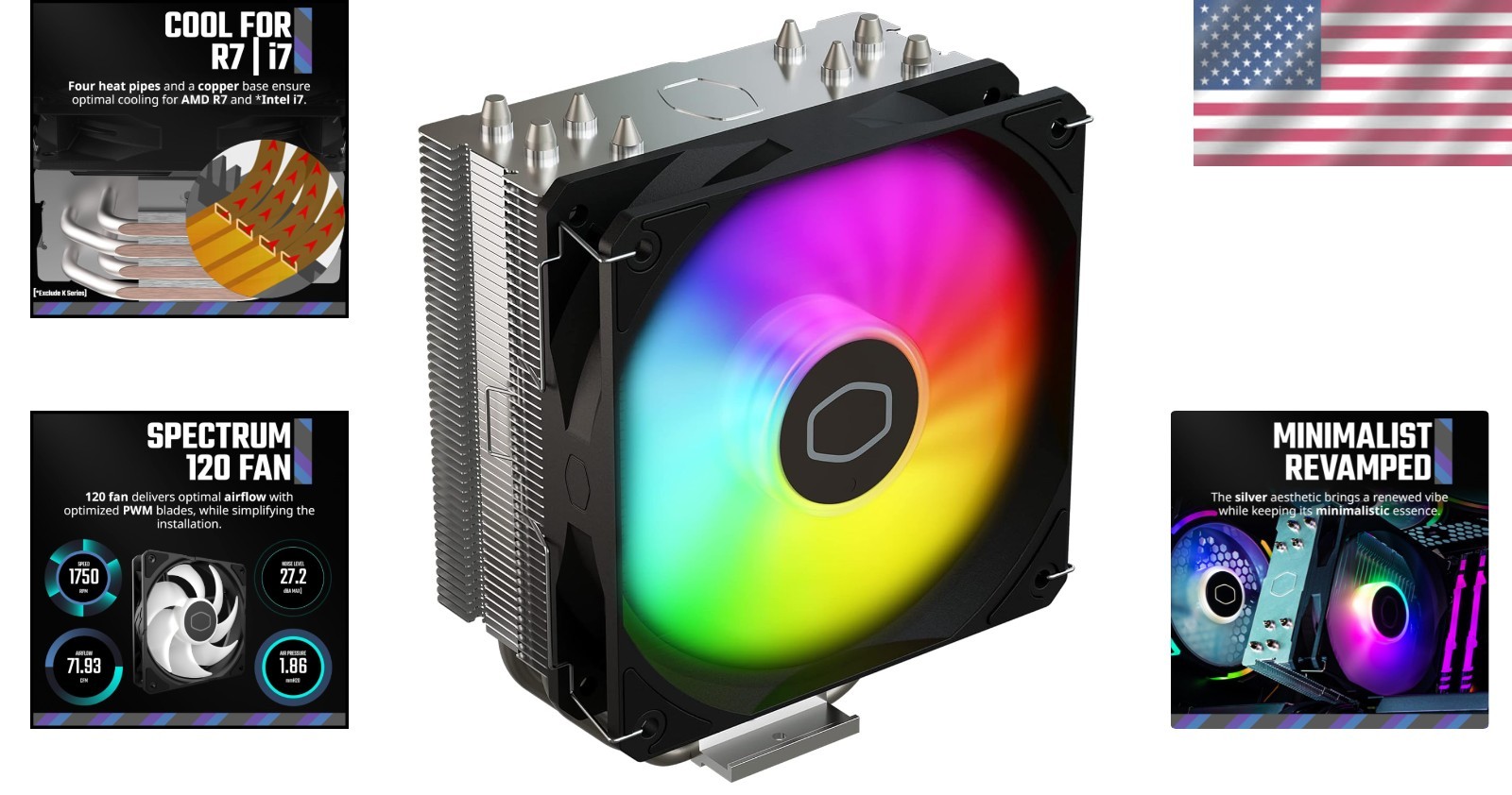 High-Performance ARGB CPU Cooler – Hyper 212 Spectrum V3 with 4 Heat Pipes