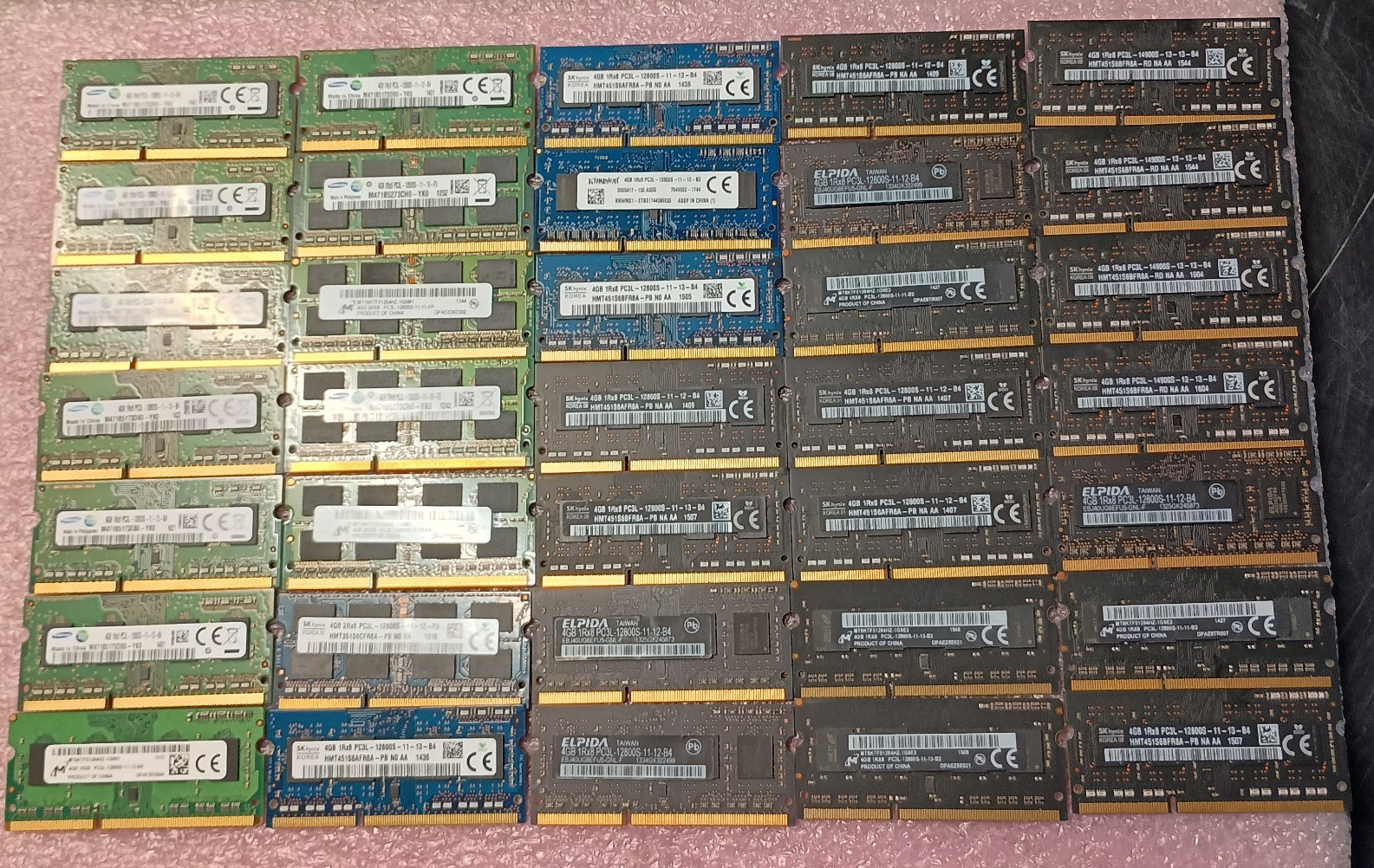 Lot of (35) Pieces 4GB DDR3L PC3L-12800 Laptop RAM Memory Mixed Brand Tested