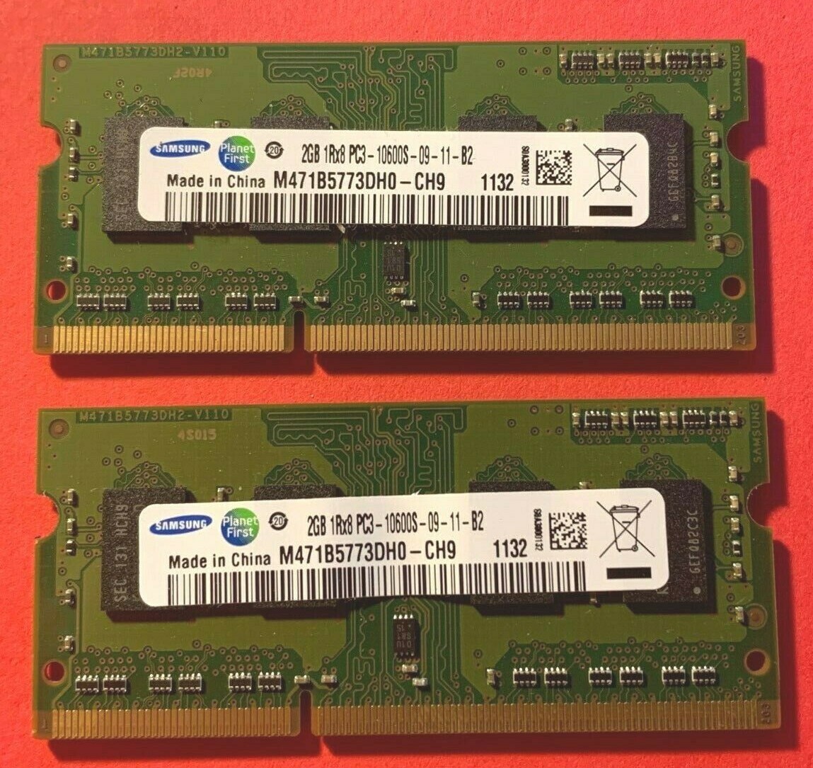 🔥Samsung 4GB (2X2GB) 1Rx8 PC3-10600S Laptop RAM Memory M471B5773DH0-CH9