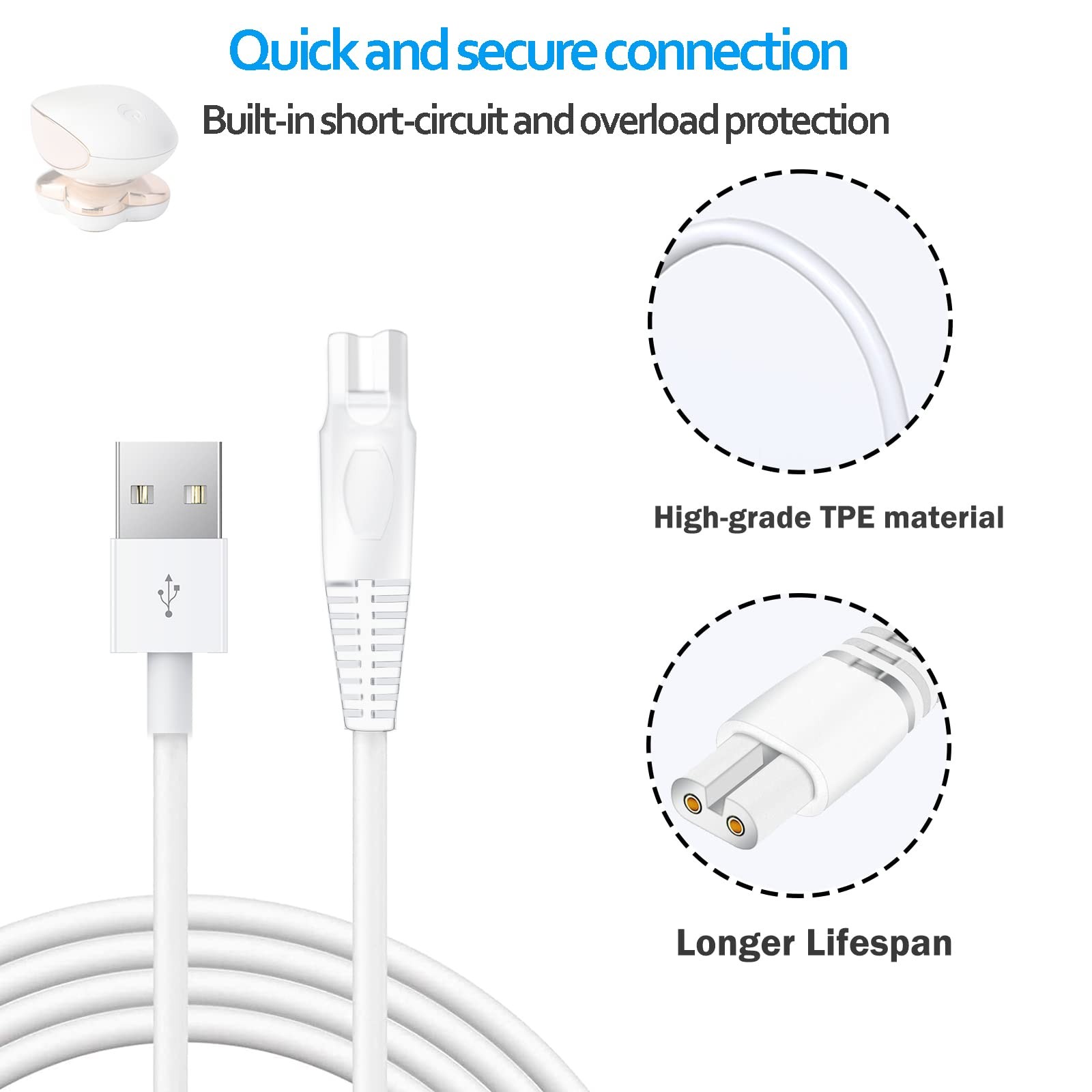 Charging Cable Replacement for Flawless Legs 1 Count (Pack of 2), White