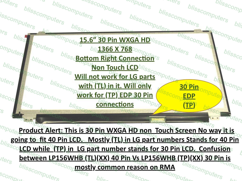 15.6″ 30 Pin Bottom Right eDP NT156WHM-N32 Glossy LED LCD REPLACEMENT Screen