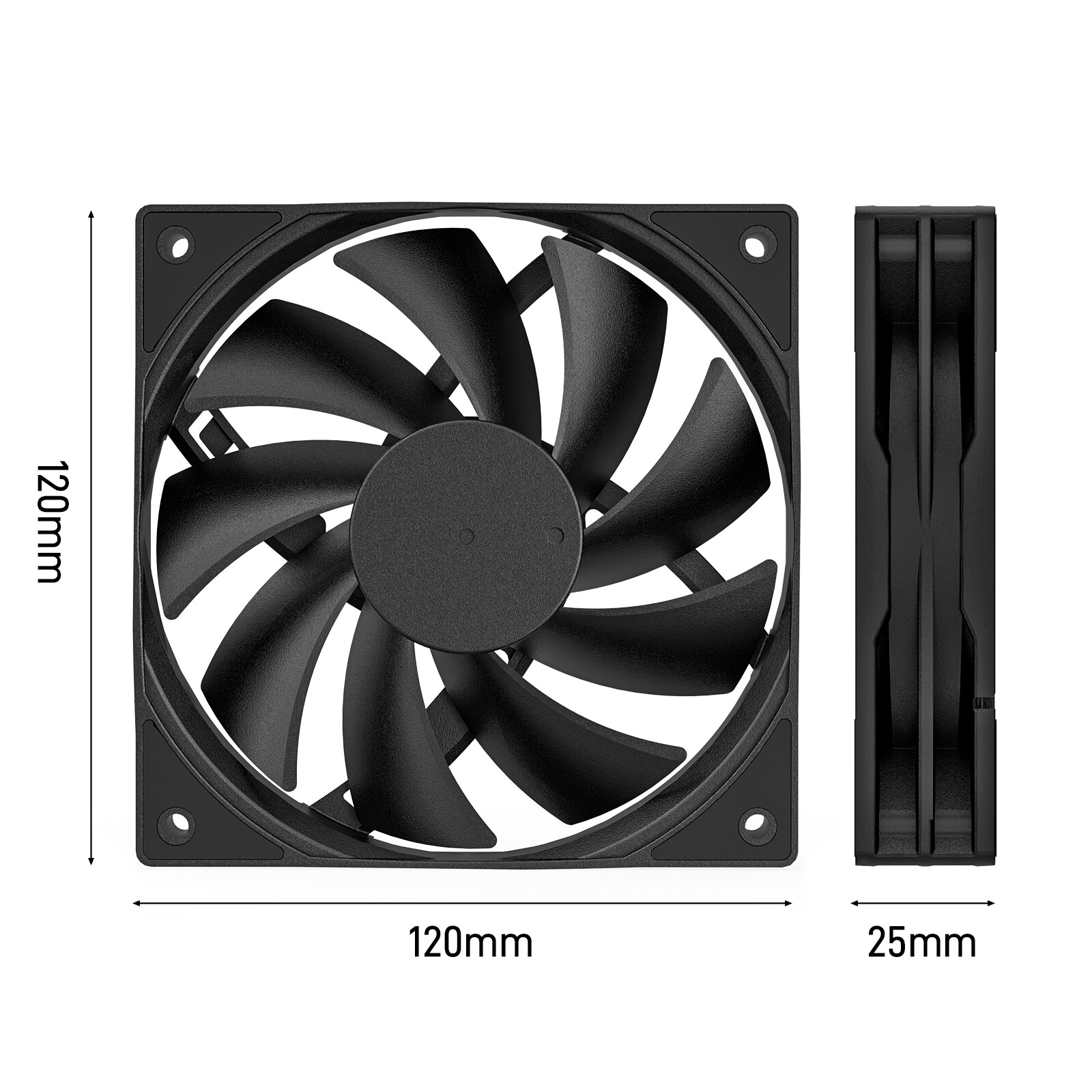 3Pack Black 120mm PC Case Fans High Airflow Low-Noise High Performance Fan Speed