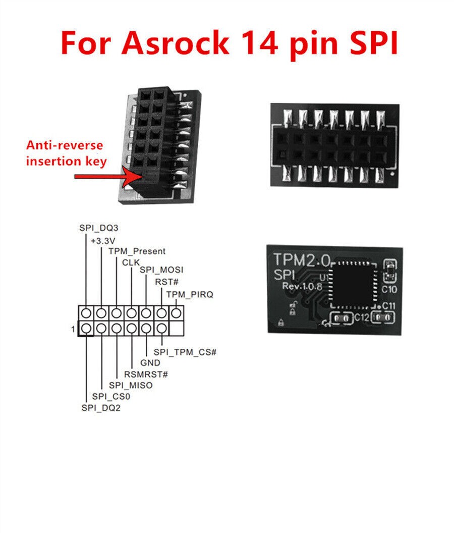 TPM 2.0 Security Module Board For ASROCK 14 PIN SPI Motherboard Windows 11 -USA
