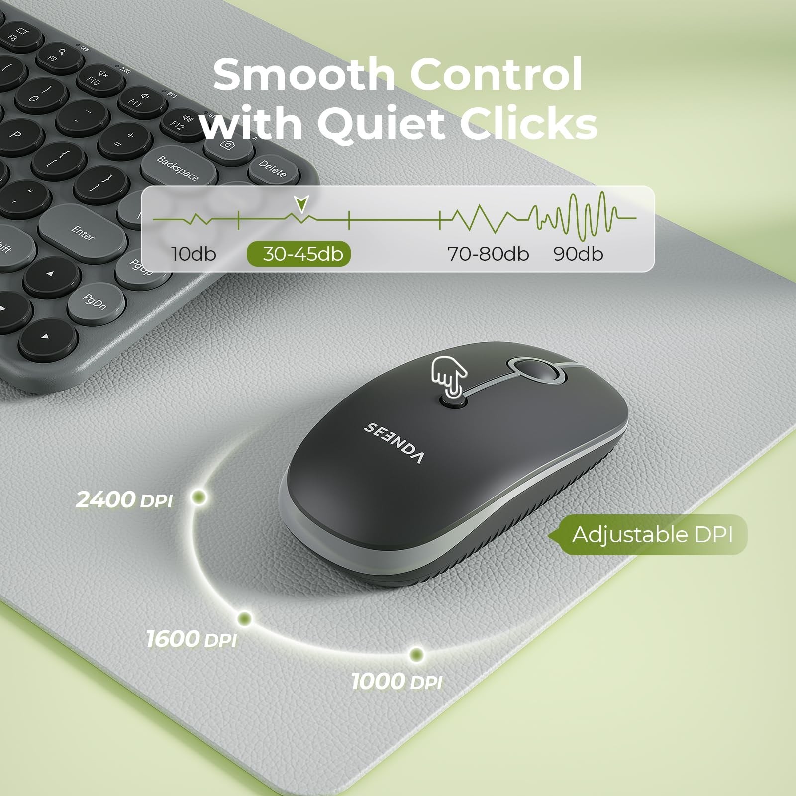 seenda Bluetooth Wireless Keyboard and Mouse Combo, COE203 Quiet Round Keycap…