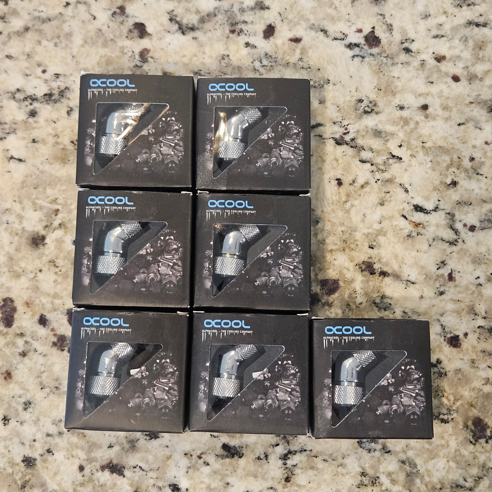 7pcs Alphacool Eiszapfen 13mm Rigid Tubing 45° Rotary Compression Chrome (17406)