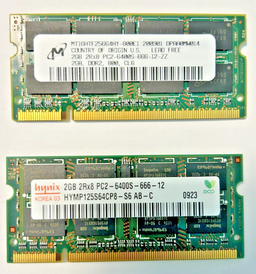 2 Pieces 2GB 2Rx8 PC2-6400S-666-12-E3 DDR2 RAM 200 PIN SODIMM x 2