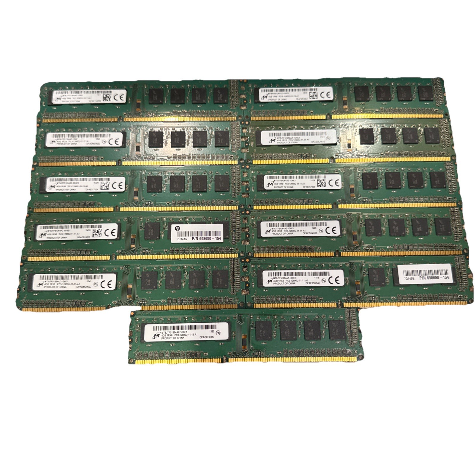 LOT of 13 Micron 4GB PC3-12800u DDR3-1600MHz 1Rx8 MT8JTF51264AZ-1G6E1