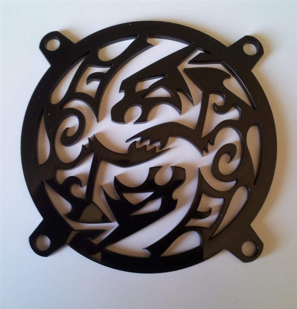 Custom 120mm DOUBLE DRAGON Computer Fan Grill Gloss Black Acrylic Cooling Cover