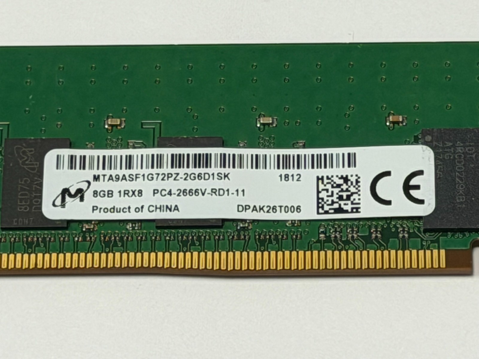 Micron 8GB (1 Stick) PC4-21300 DDR4 2666V DIMM PC Memory MTA9ASF1G72PZ-2G6D1SK