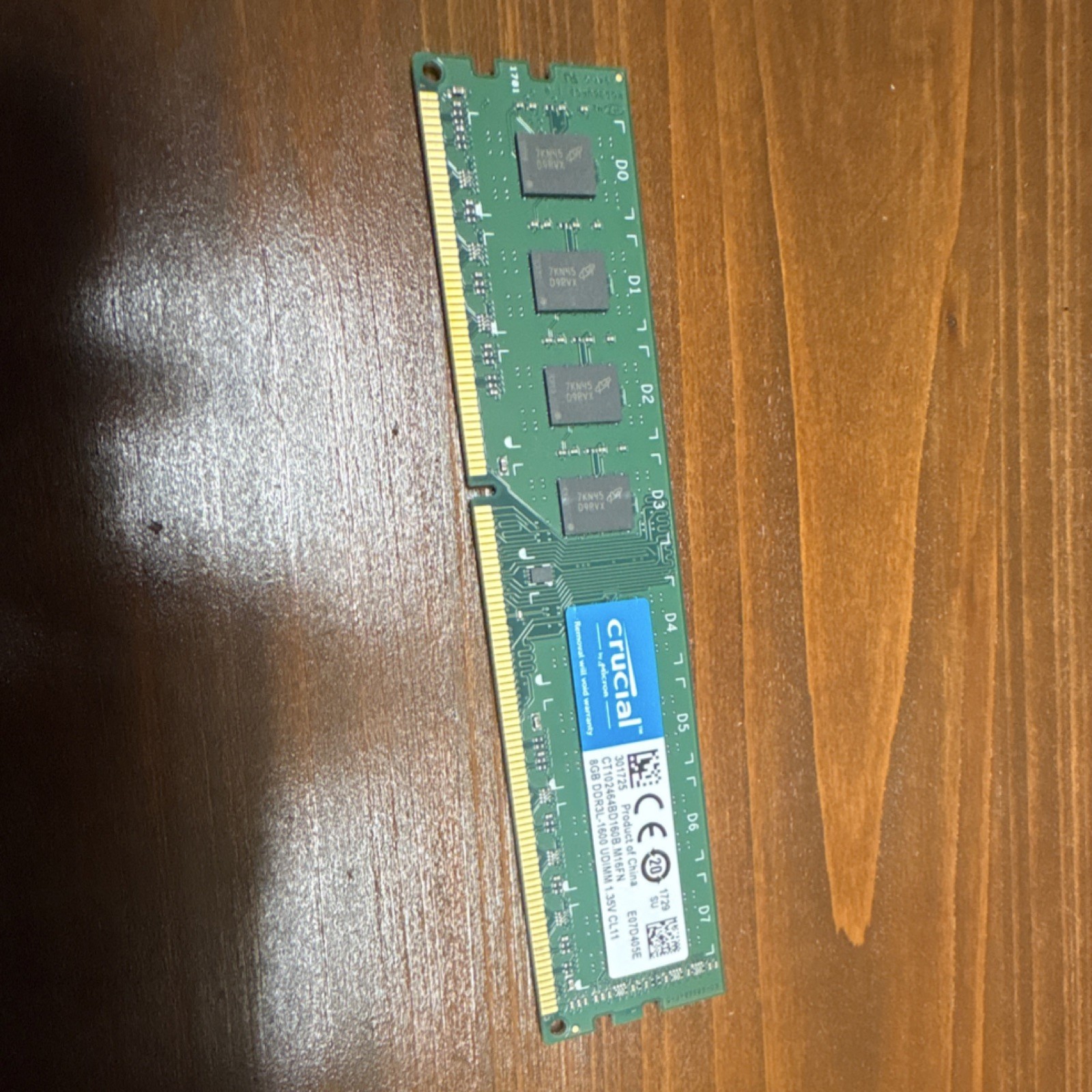 Crucial 8GB DDR3L-1600 UDIMM 240-Pin Desktop RAM CT102464BD160B.M16FN