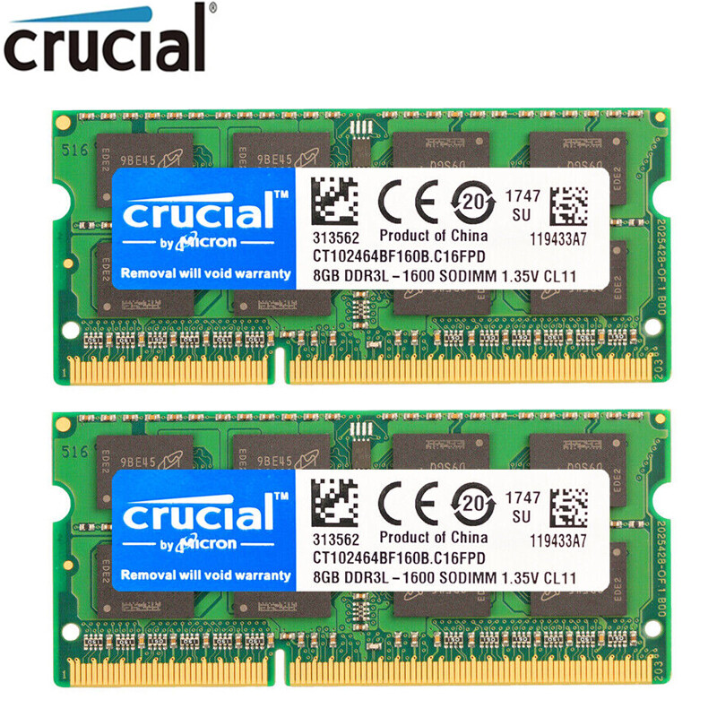 Crucial DDR3L 16GB 2X8GB 1600 MHz PC3L-12800 1.35V Notebook Sodimm Memory RAM