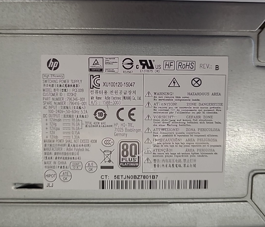 HP Workstation Power Supply Z240 Tower 400W – L03088-004 796346-001 Power Supply