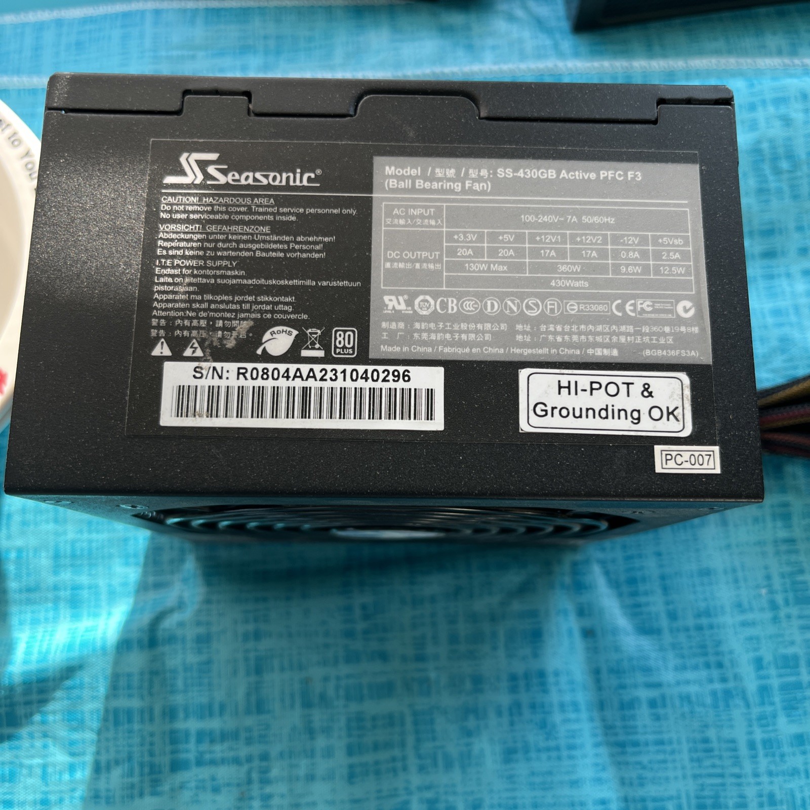 Seasonic SS-430GB Active PFC F-3 Power Supply Ball Bearing Fan. Tested—WORKS!