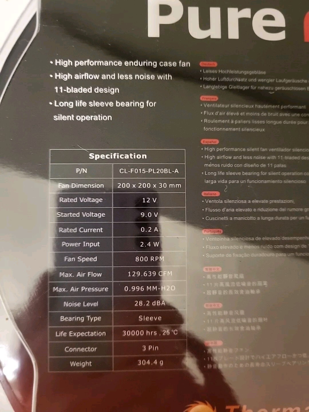 200Mm Pure 20 Series Blk 200X30Mm Thick Quiet High Airflow Case Fan~Paste Kit