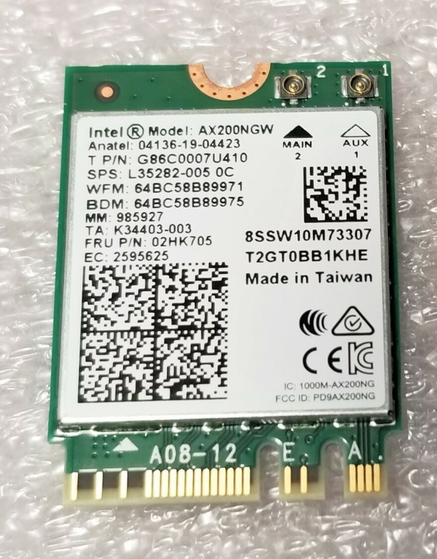 Intel Wi-Fi 6 AX200, 2230, 2×2 AX+BT, No vPro Single Pack Notebook or desktop