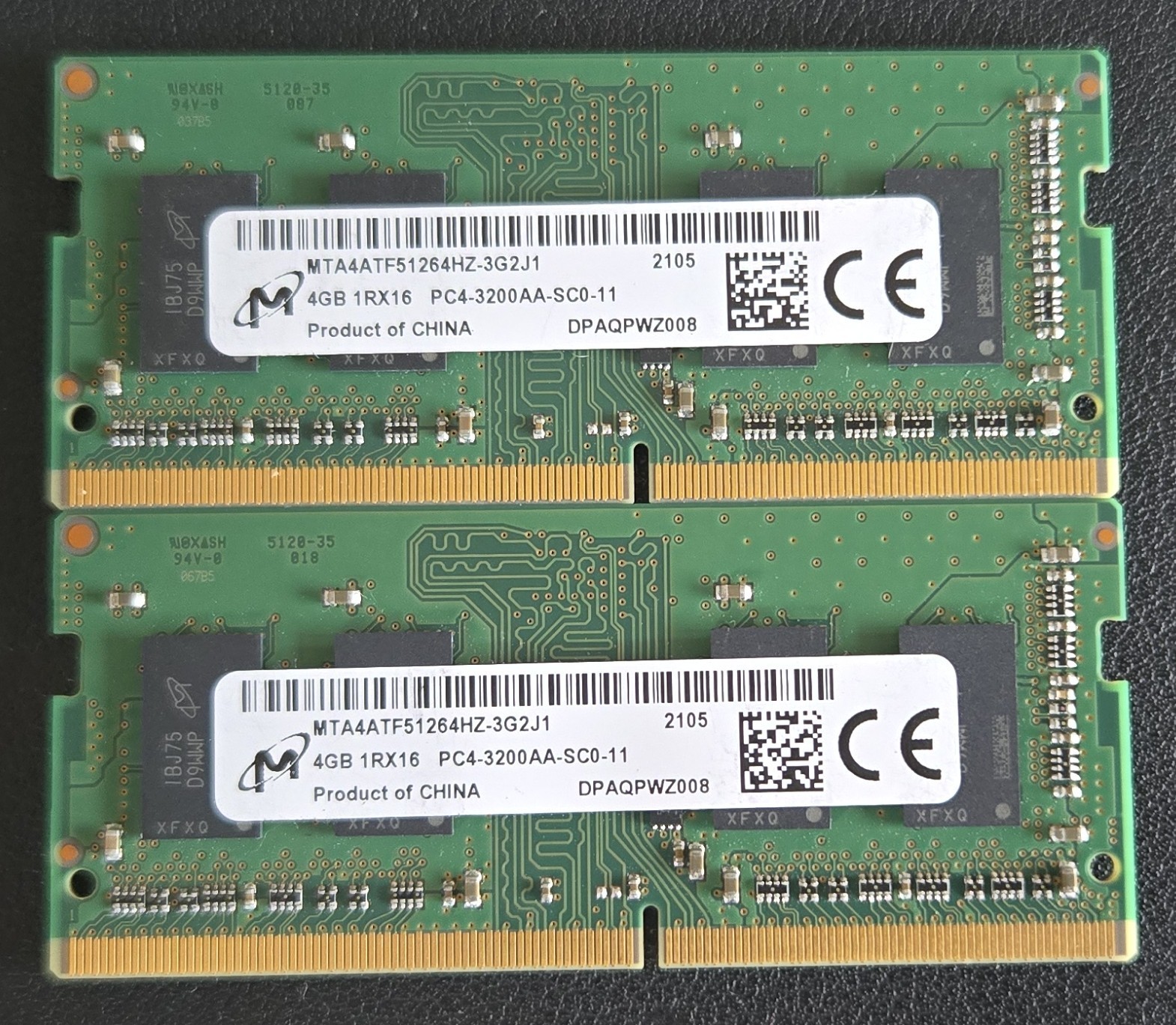 Micron 8GB (4GB x 2) 1Rx16 MTA4ATF51264HZ-3G2J1 PC4-3200AA-SC0-11 Laptop Memory