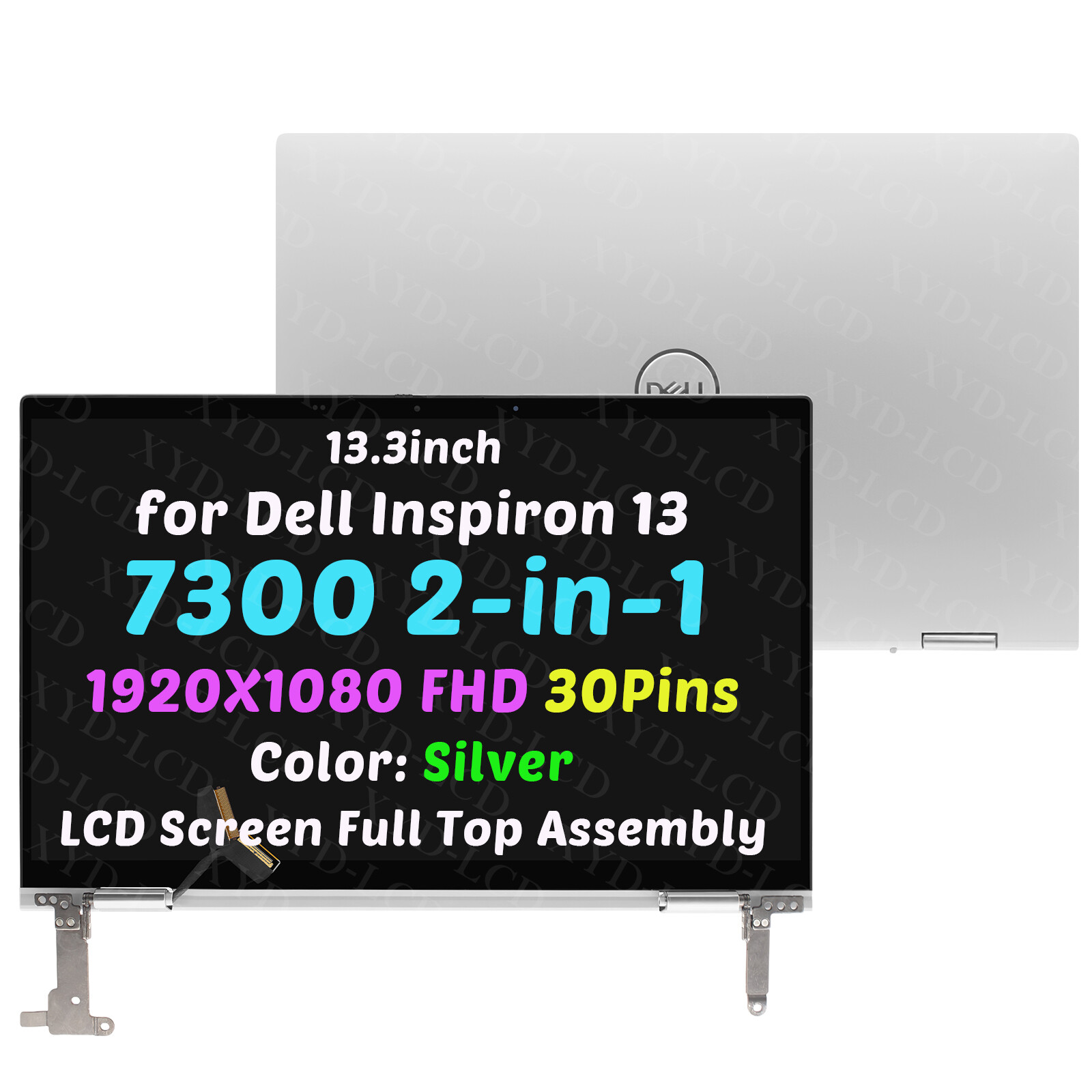 13.3in for Dell Inspiron 13 7300 2n1 P124G P124G001 LCD Screen Assembly(Silver)