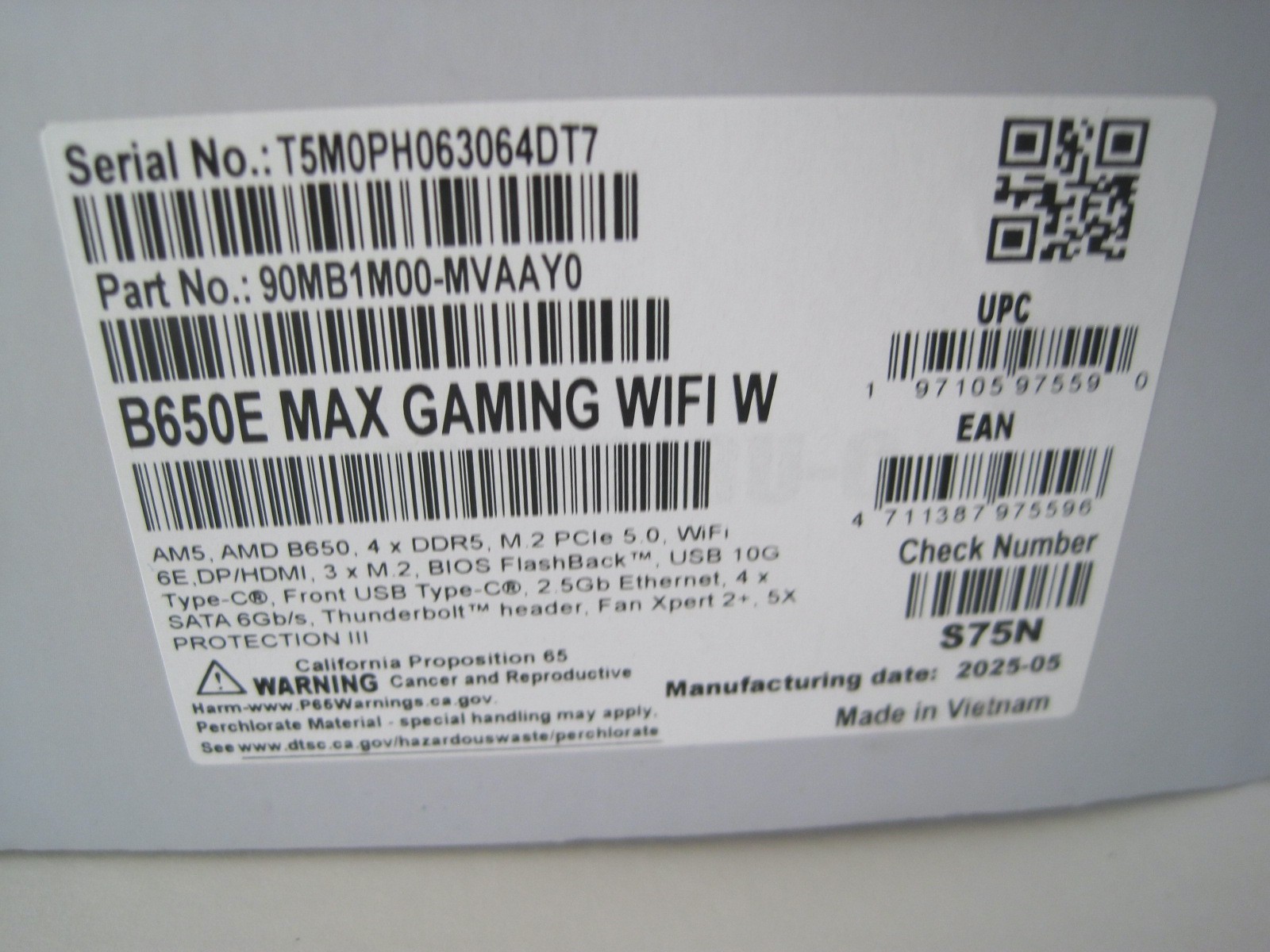 ASUS B650E Max Gaming WIFI W/ Motherboard Factory Sealed New