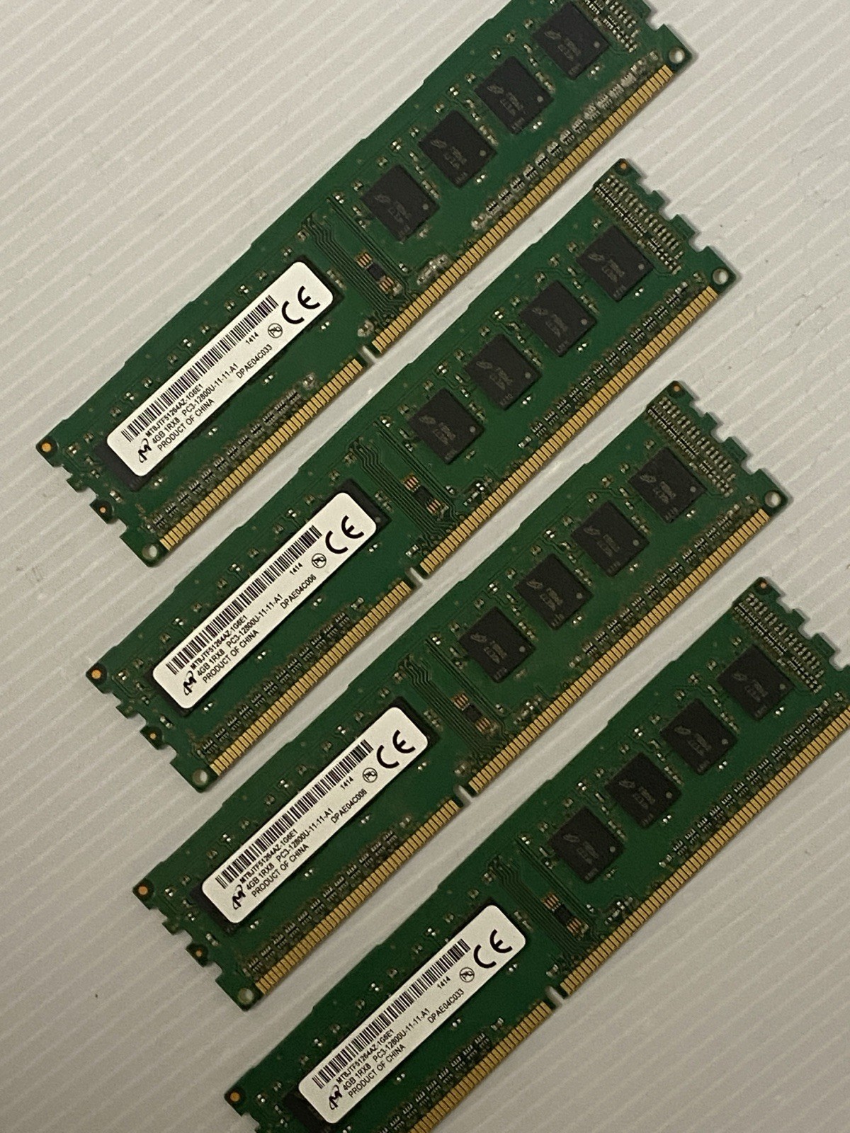 Lot of 4 – Micron 4GB 1RX8 Desktop RAM | PC3-12800U-11-11-A1 MT8JTF51264AZ-1G6E1