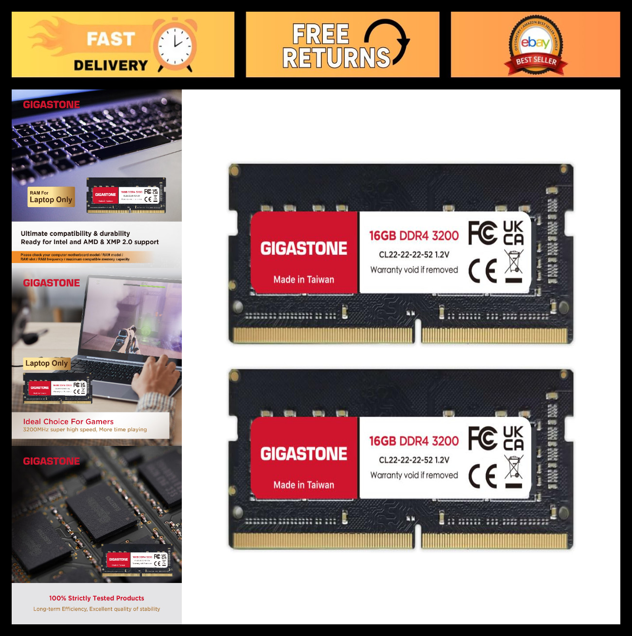 32GB DDR4 Laptop RAM Kit (2x16GB) 3200MHz SODIMM PC4-25600 Memory Upgrade