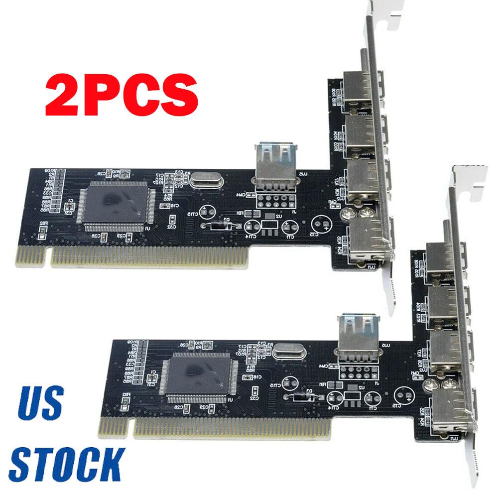 2X PCI 32bit to 4+1 ports USB2.0 Expansion Controller Card PCI 5x USB2.0 USA