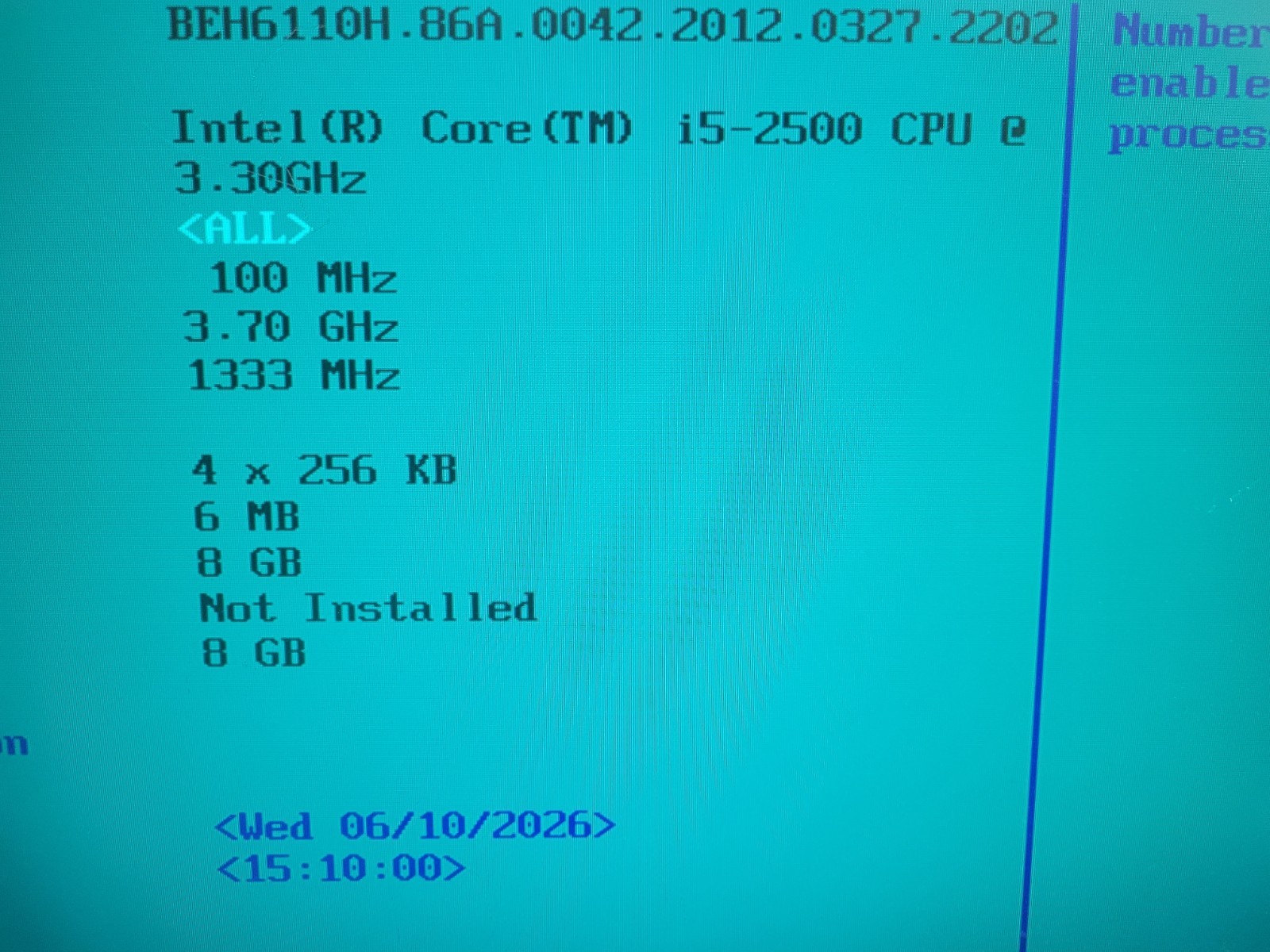 Intel Desktop DH61BE Board Core i5-2500, 8GB RAM, IO Shield #1519