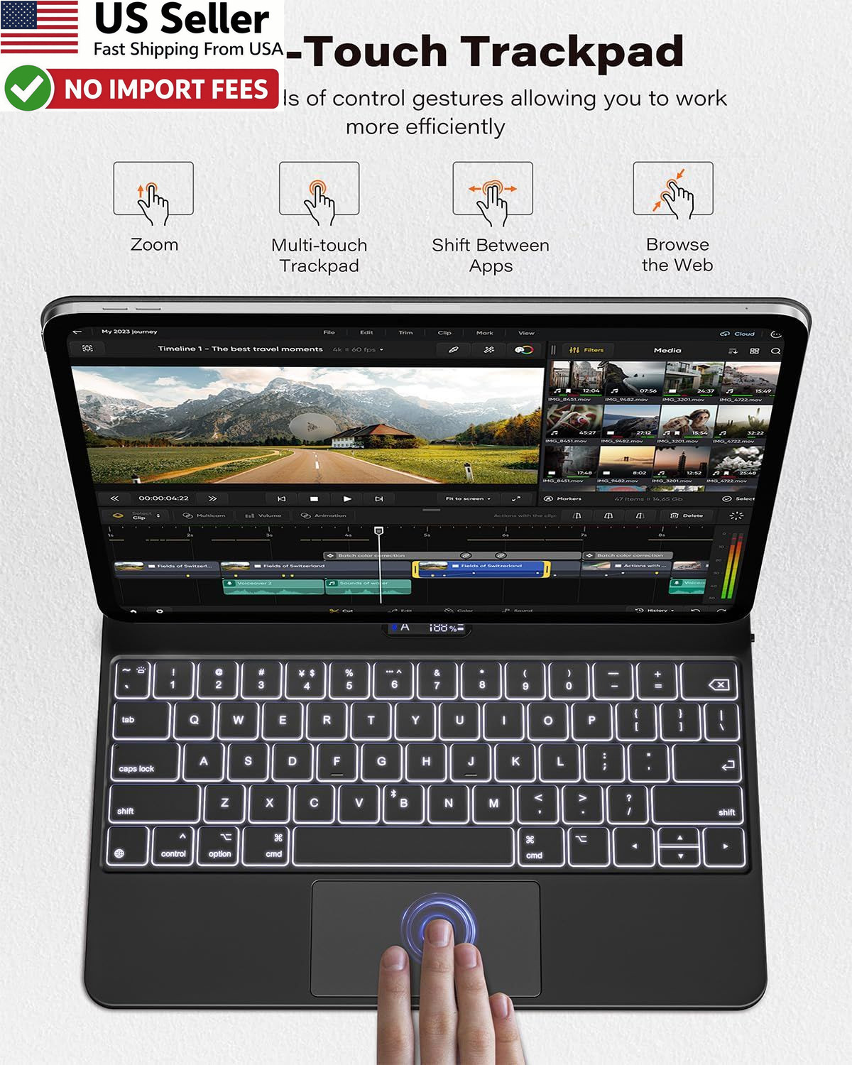 A2C Magic Keyboard Case For iPad Pro 13 Inch M5 M4 Backlit Trackpad LCD Black