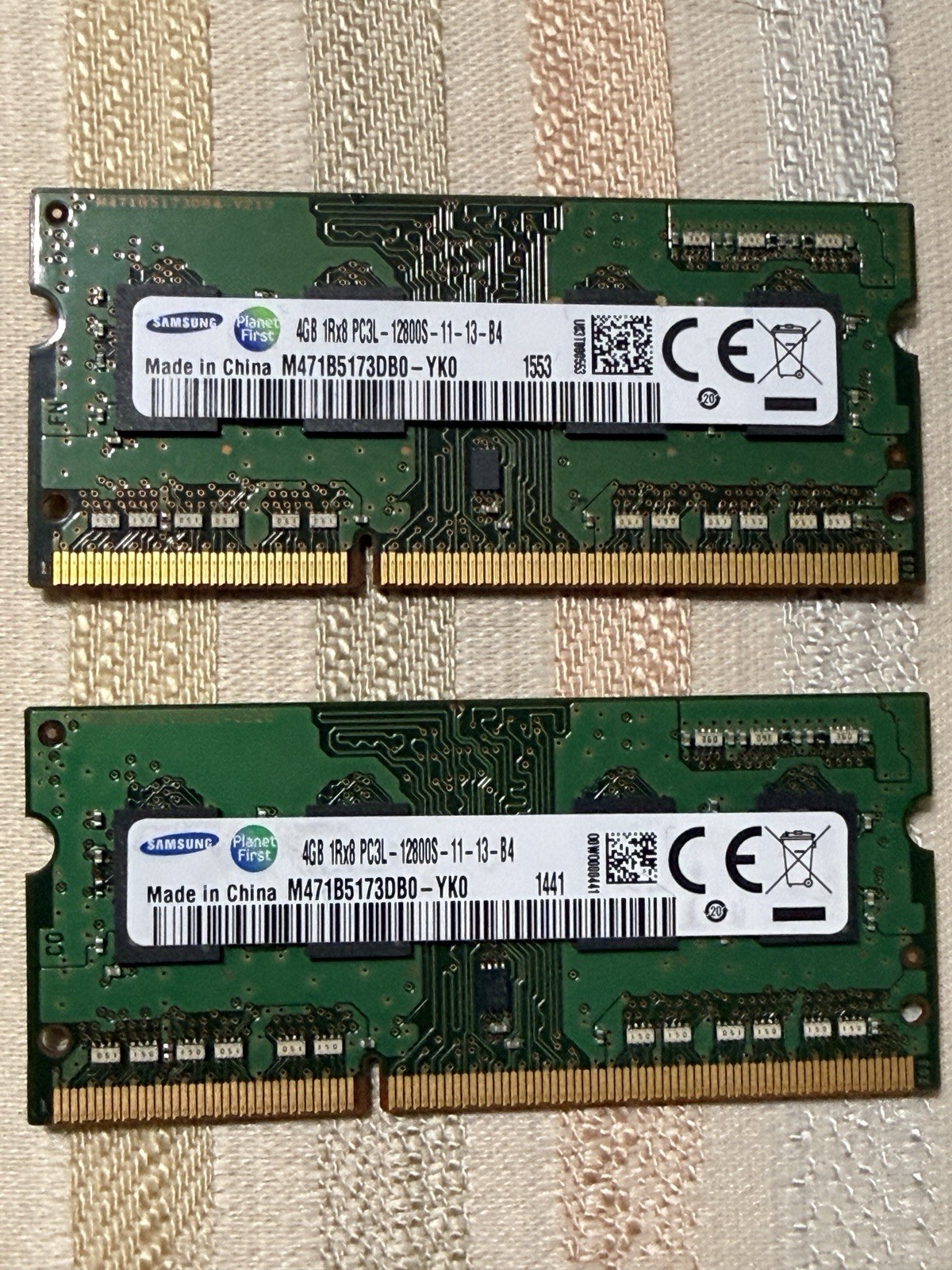 Samsung PC3L-12800S 4GB DDR3L 2 Modules Total 8GB M471B5173DB0-YK0 Tested