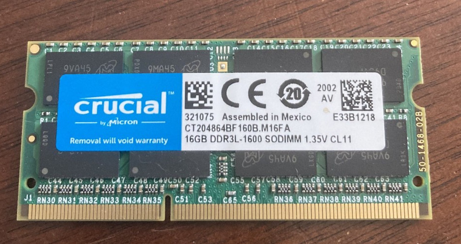 Crucial 16GB (1 x 16GB) PC3-12800 DDR3L-1600 SODIMM CT204864BF160B.M16FA RAM