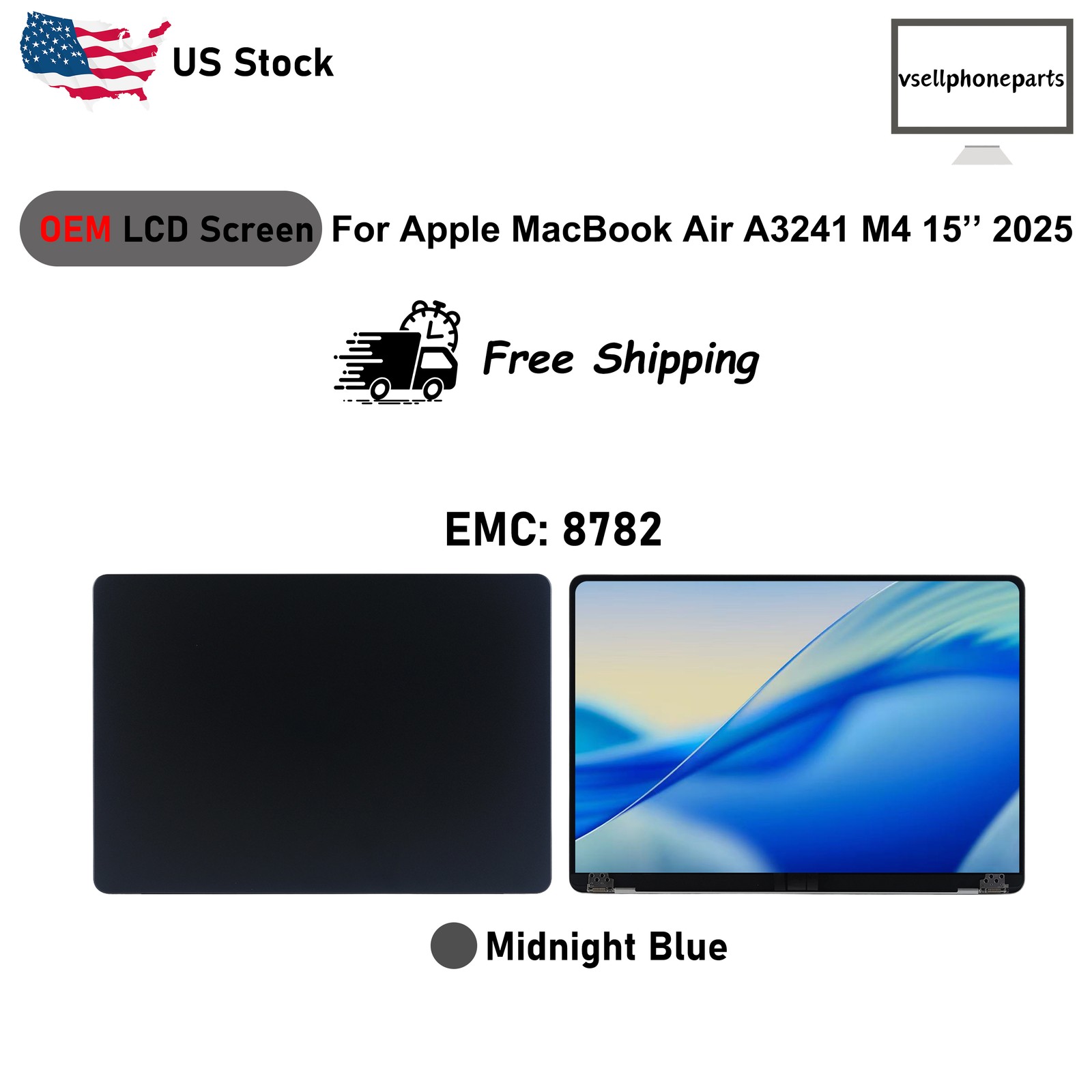 For Apple MacBook Air A3241 M4 15” 2025 LCD Display Screen Digitizer Midnight