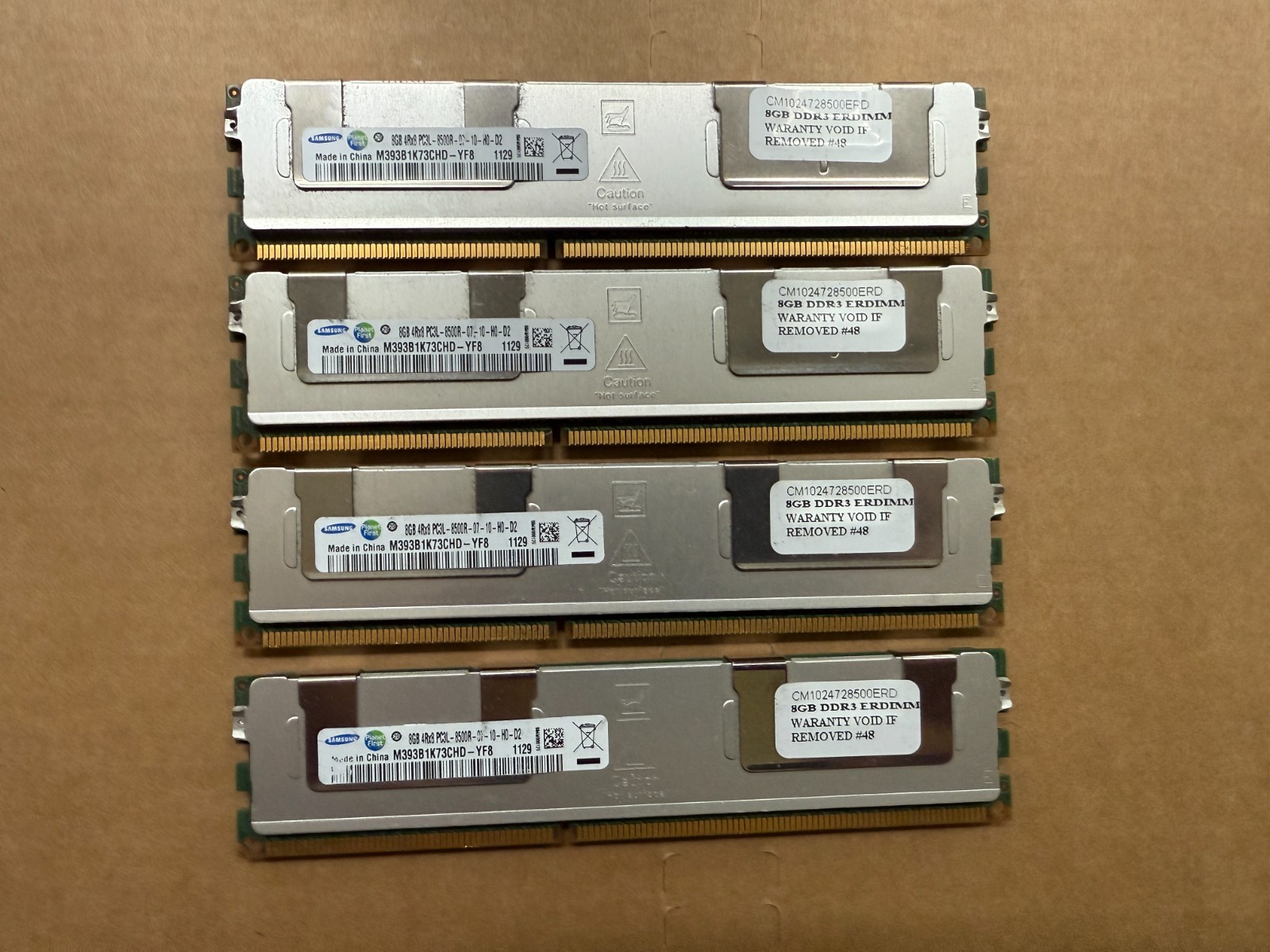 4 x Samsung 8GB 4Rx8 PC3L-8500R-07-10-H0-D2 M393B1K73CHD-YF8 DDR3 Memory SDRAM