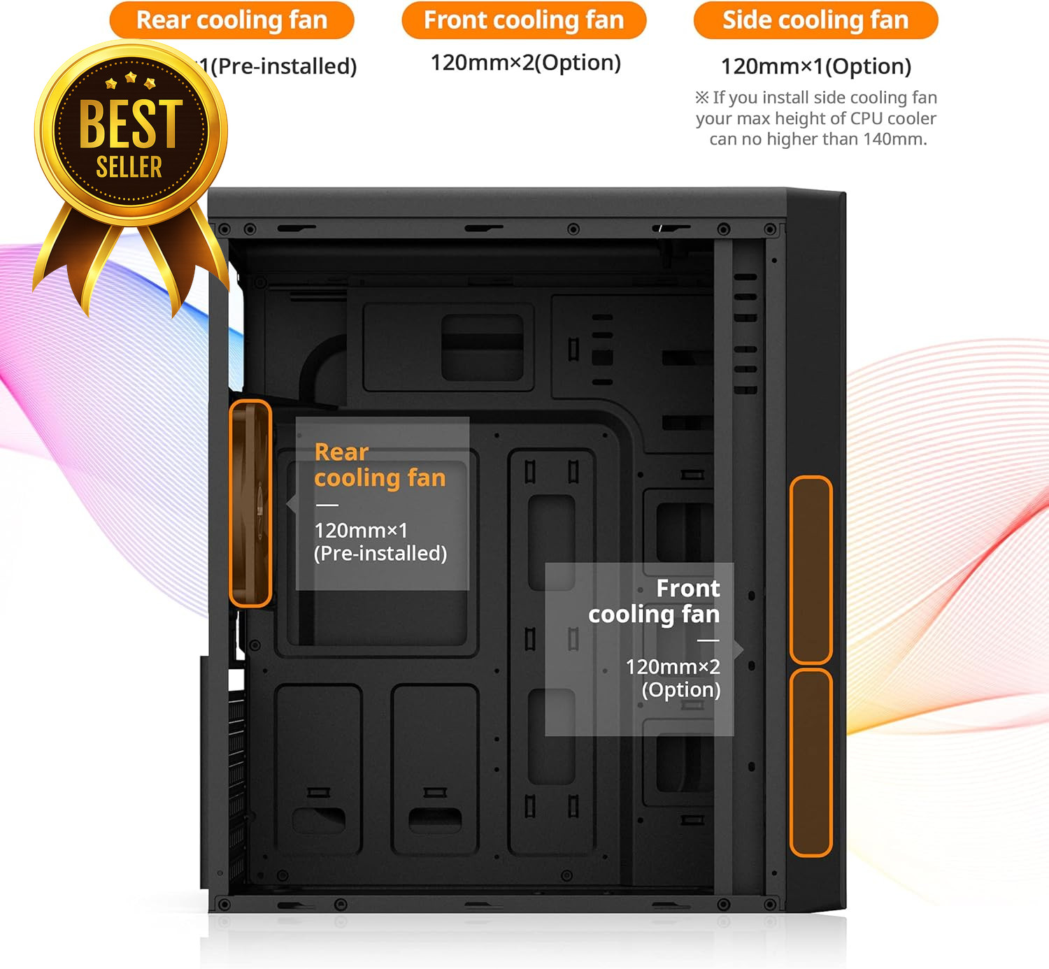 T6 ATX Mid Tower PC Case with Pre Installed 120mm Fan USB 3.0 5.25 Inch ODD Supp