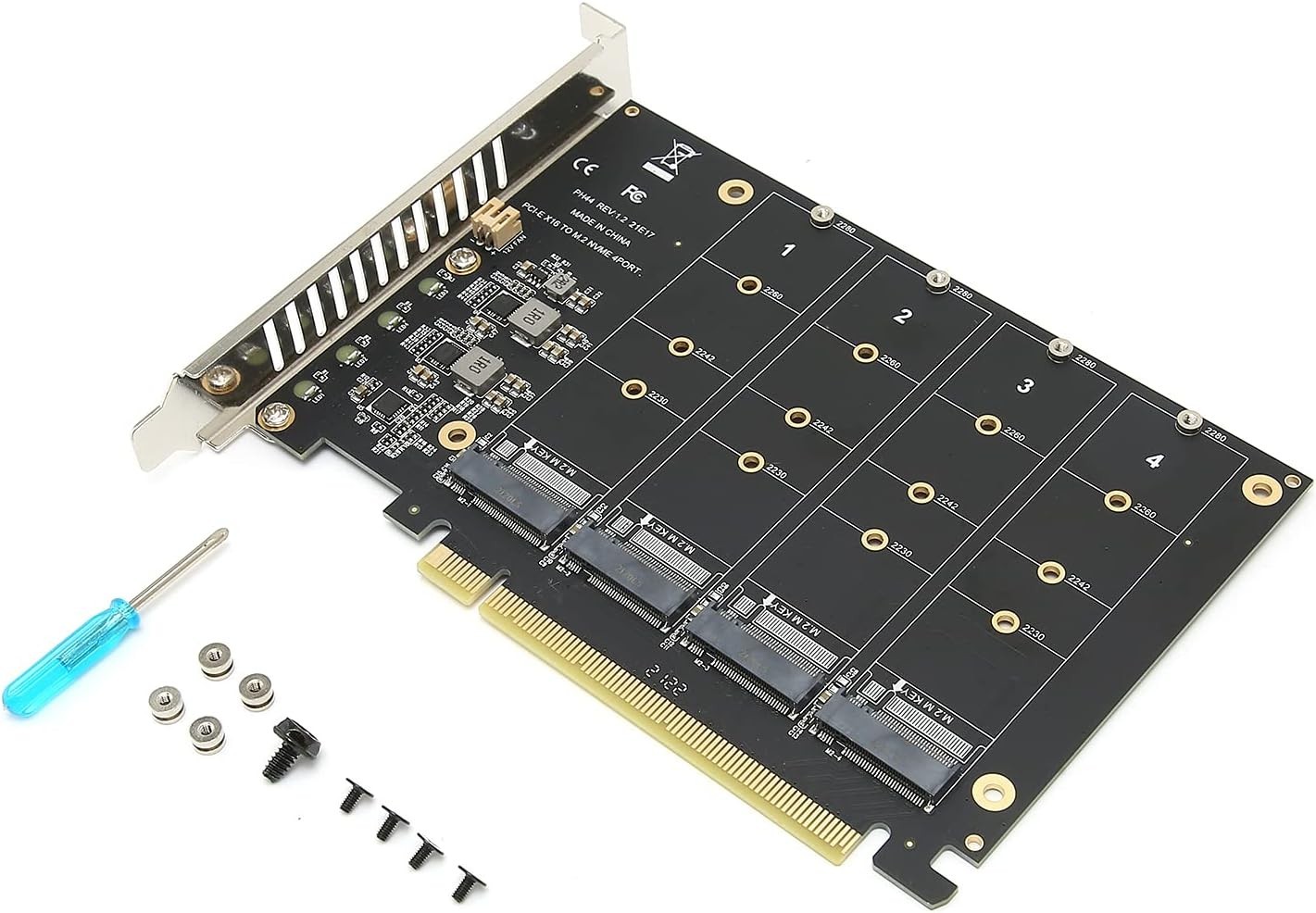 4-Port M.2 NVME SSD to PCIe 3.0 4.0 X16 Connector Expansion Card 4 x 32Gbps