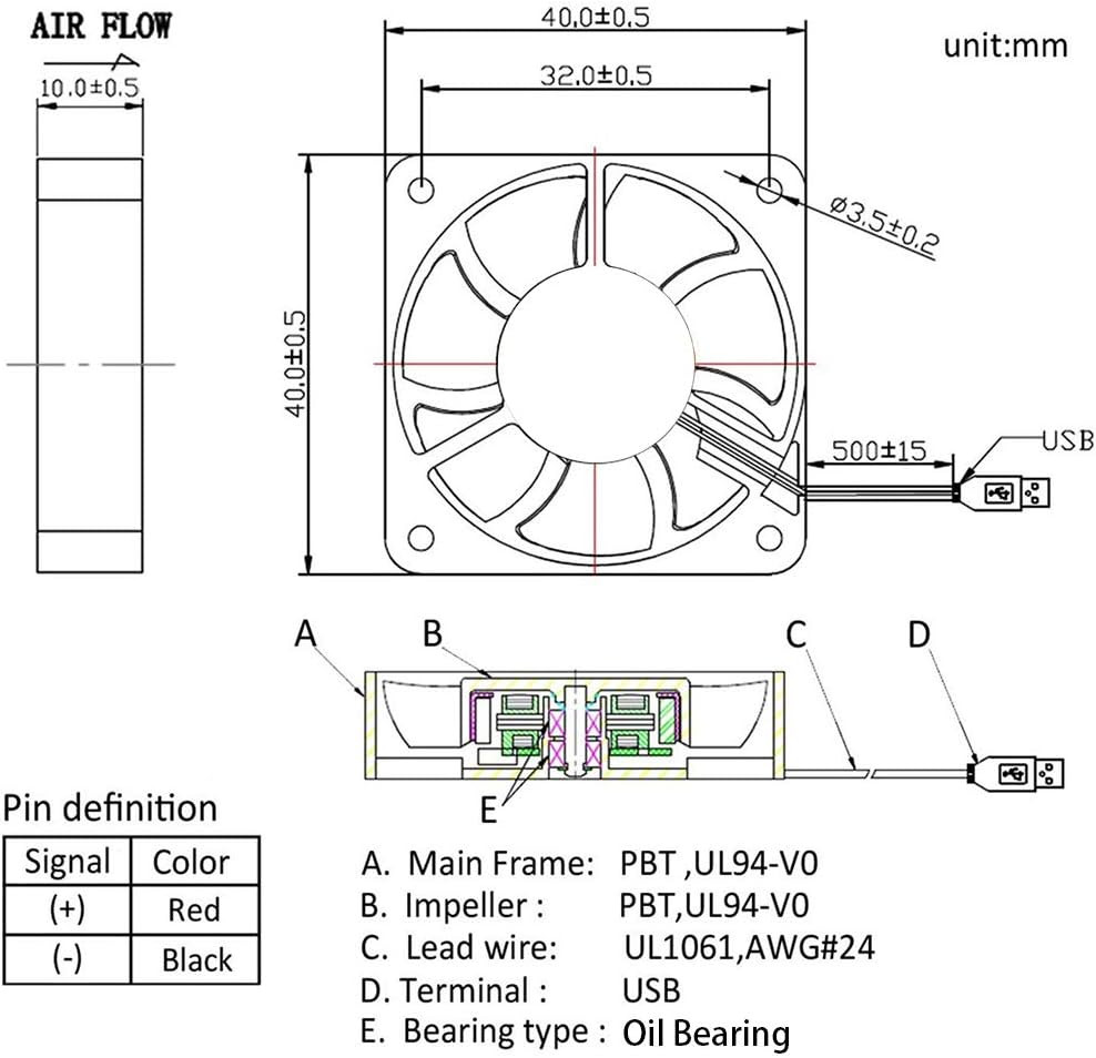 4-Pack 40mm USB Brushless Cooling Fans, 5V, 4200 RPM for Small Appliances