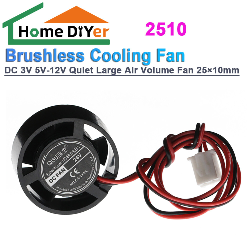 Mini 2510 Brushless Cooling Fan DC 3V 5V-12V Quiet Large Air Volume Fan 25×10mm