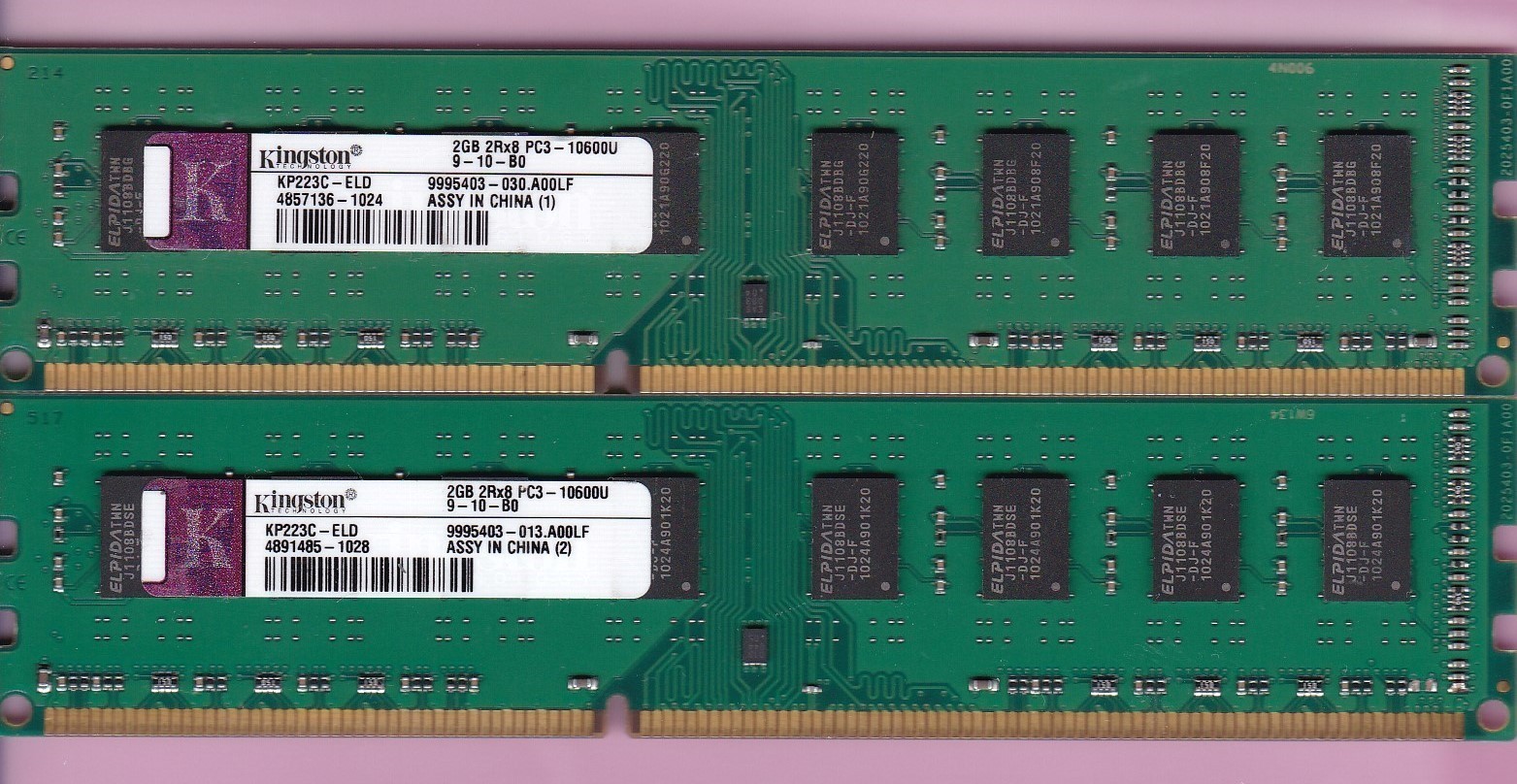4GB 2x2GB PC3-10600 KINGSTON KP223C-ELD DDR3-1333 Ram Memory Kit Elpida Chips