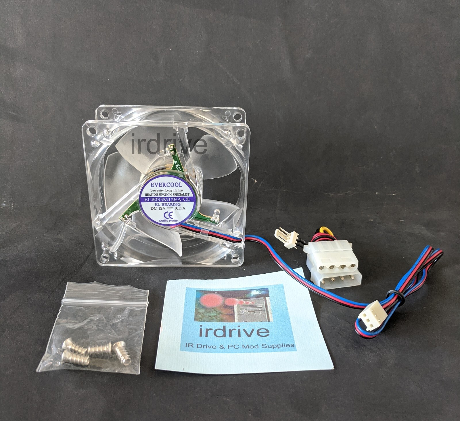 Evercool MultiColor Crystal LED Fan,80mmx35 EL Bearing PC Case Cooler CL8035/LD1