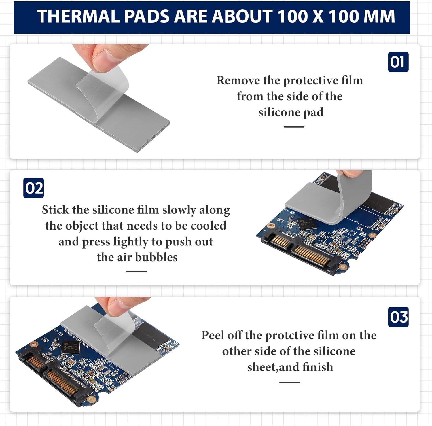 Frienda 6 Pcs Thermal Pad 100 X 100 Mm, 0.5 Mm, 1 Mm, 1.5 Mm, 2 Mm, 2.5 Mm, 3 Mm