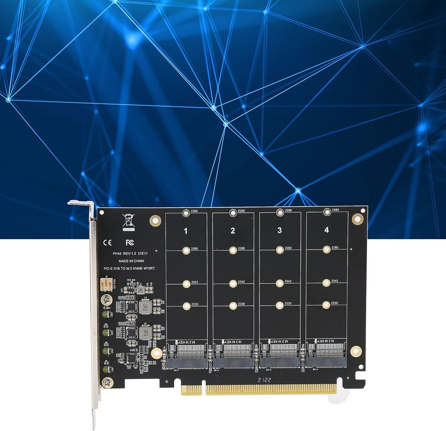 4-Port M.2 NVME SSD to PCIe 3.0 4.0 X16 Connector Expansion Card 4 x 32Gbps
