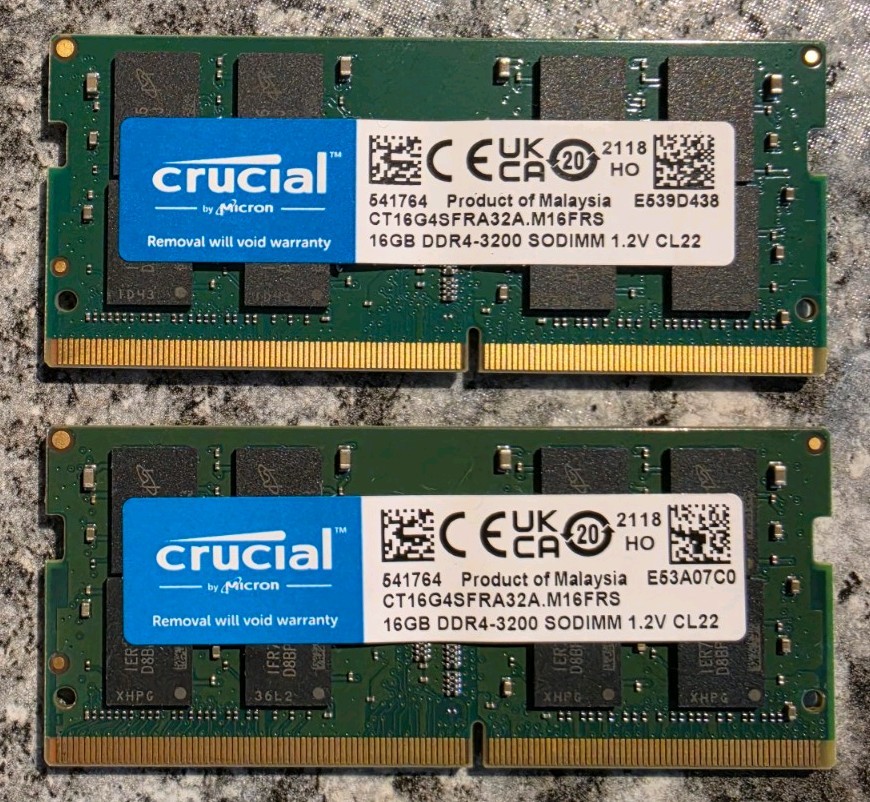 Crucial 32GB Kit (2x16GB) DDR4 3200MHz SODIMM Laptop RAM Memory CT16G4SFRA32A