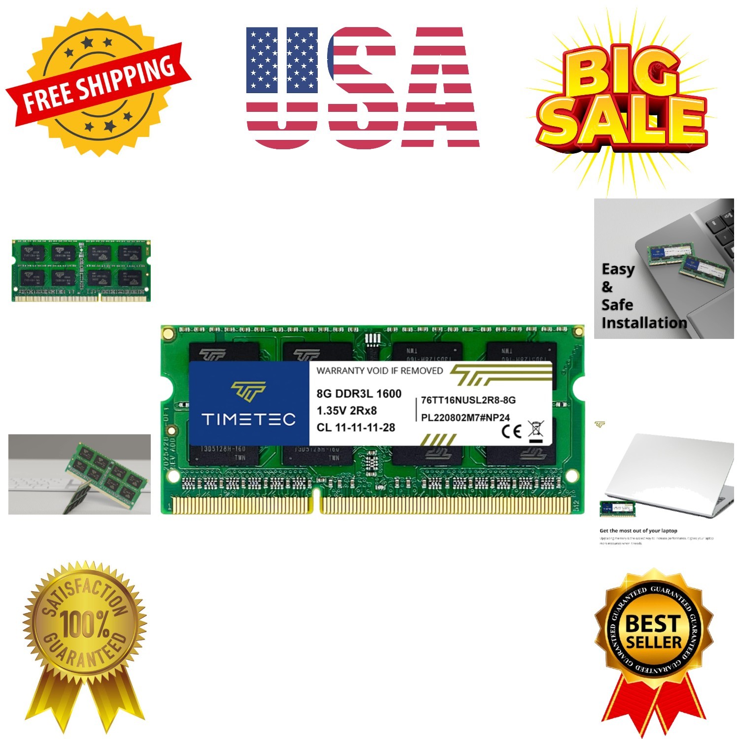 8GB / 1600MHz -1600 PC3L-12800 / PC3-12800PC3L-12800S Non-ECC Unbuffered 1.35…