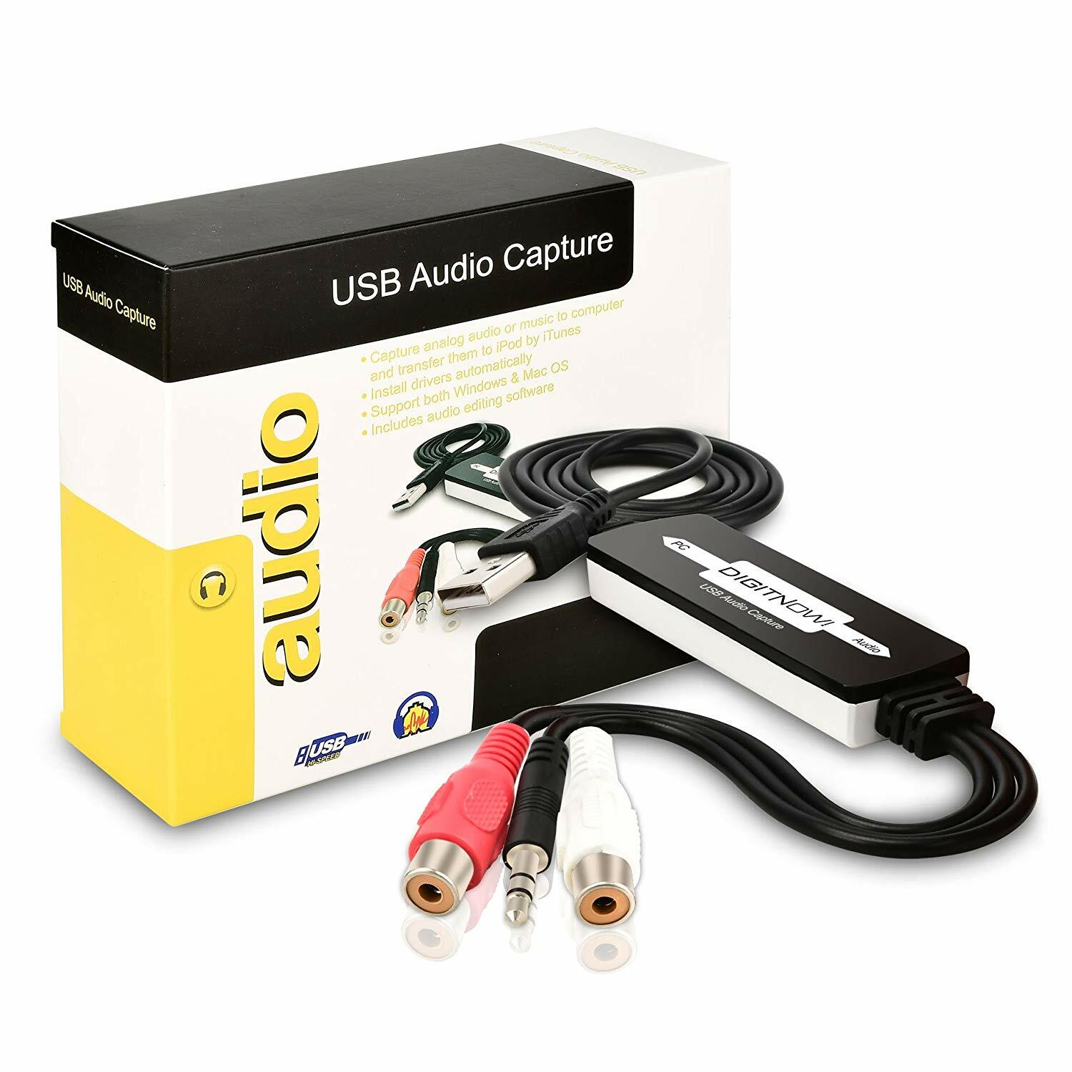 USB Audio Capture Card Grabber for Vinyl Cassette Tapes to Digital MP3 Converter