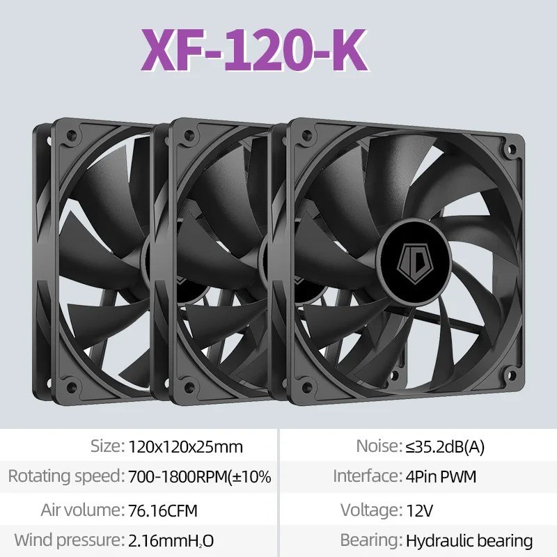 3Pack Black 120mm PC Case Fans High Airflow Low-Noise High Performance Fan Speed