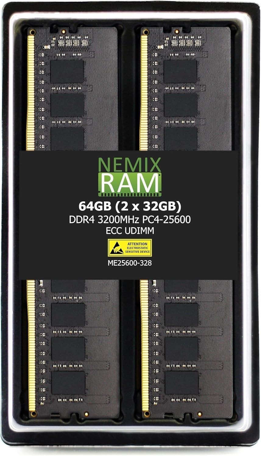 NEMIX RAM 64GB 2X32GB DDR4 3200MHz PC4-25600 288-PIN ECC Unbuffered UDIMM Tested
