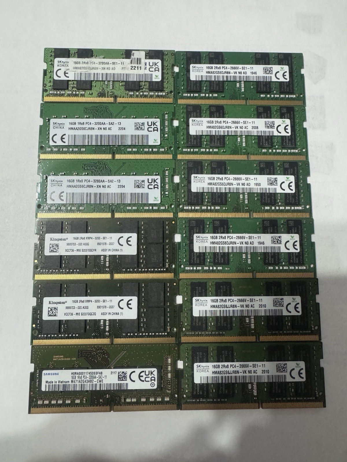 LOT OF 12 – MIXED BRAND 16GB DDR4 Laptop Memory RAM