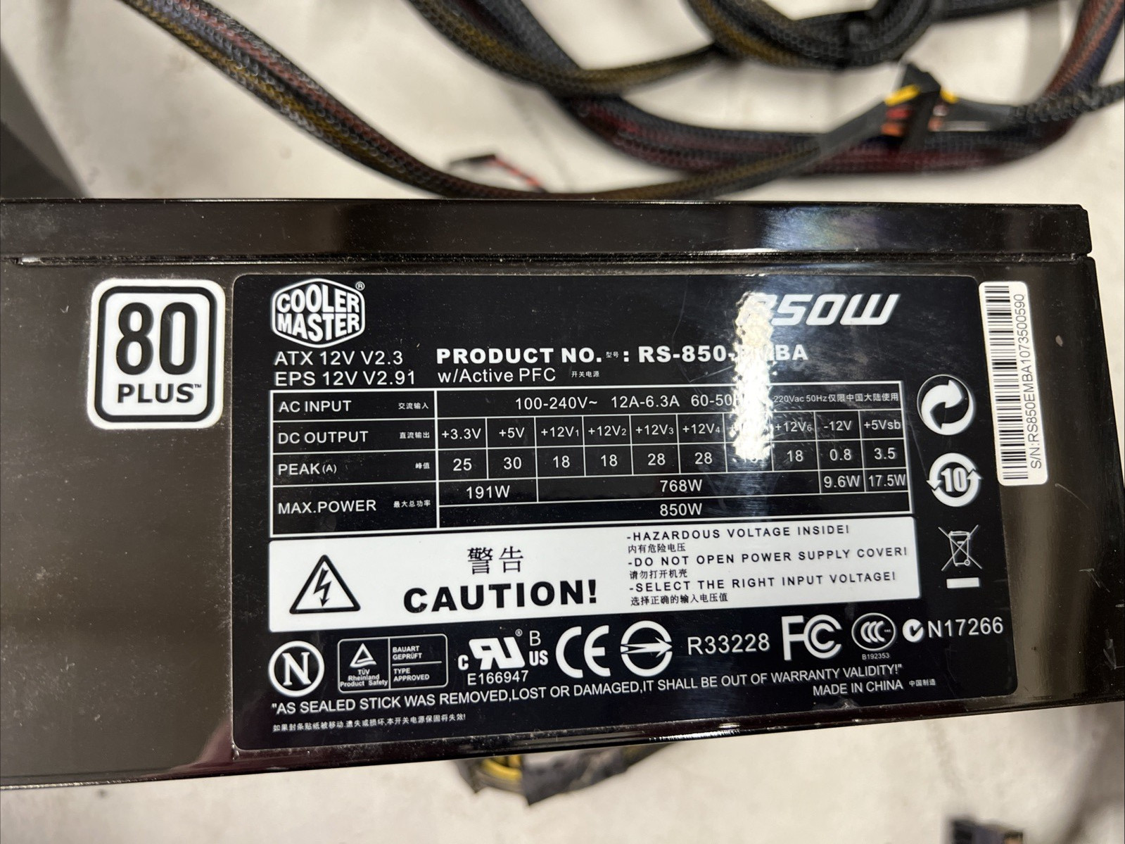 Cooler Master RS-850-EMBA 850w 80 Plus ATX Power Supply PSU