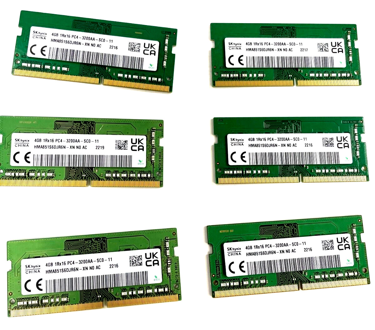 Lot of 6 mix ( Micron Samsung Kingston ) 4GB PC4-3200AA DDR4 SODIMM Memory